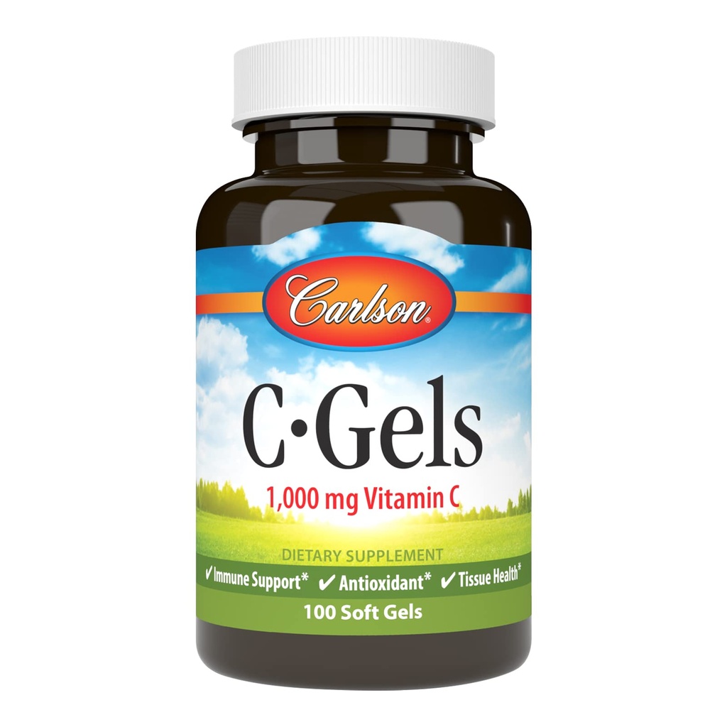 Carlson - C- Gels, 1000mg, Vitamin C Softgels, Imunitní podpora a srdeční zdraví, Vitamin C Softgels, Antioxidant, Vitamin C dodatek, 100 Softgels