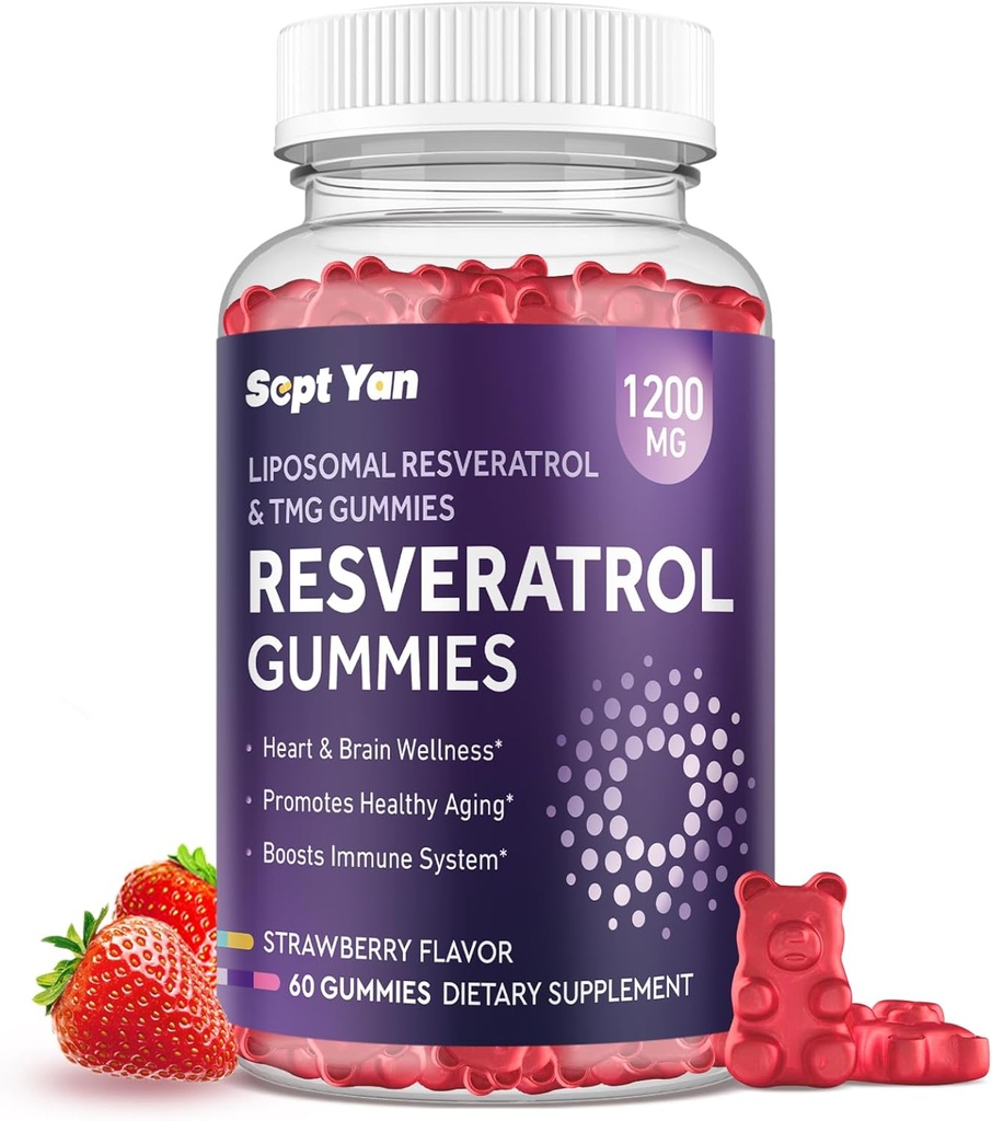 Lipozomální NAD Resveratrol Doplněk Gummies 1200mg s NAD +, Quercetin, TMG, Pterostilben, Červený extrakt, Antioxidant, Zdravé stárnutí, Opravy buněk, Energie, Mozková funkce - 60 Gumy