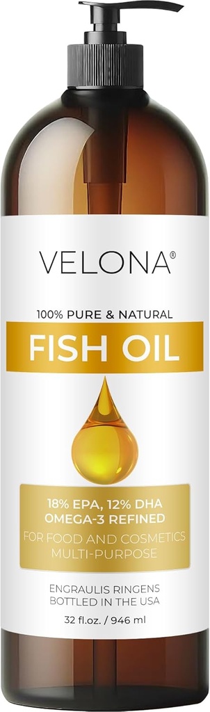 Ryby Omega33 Oil by Velona - 32 Fl Oz Oz CLANE124; 100% čistý a přírodní nosný olej CLANE124; Rafinovaný CLANEK124; Vitamin E, D, Omega33 CLANEK124; Vaření, kůže, obličej, tělo, péče o vlasy CLANEK124; Použití dnes - Užijte si výsledky