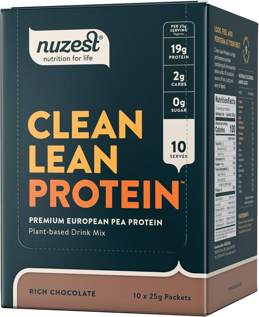 Nuzest - Pea Protein Powder - Clean Lean Protein, Premium Vegan Plant Based Protein Powder, Dairy Free, Gluten Free, GMO Free, Protein Shake, Rich Chocolate, 0.9 oz, (balení po 10)