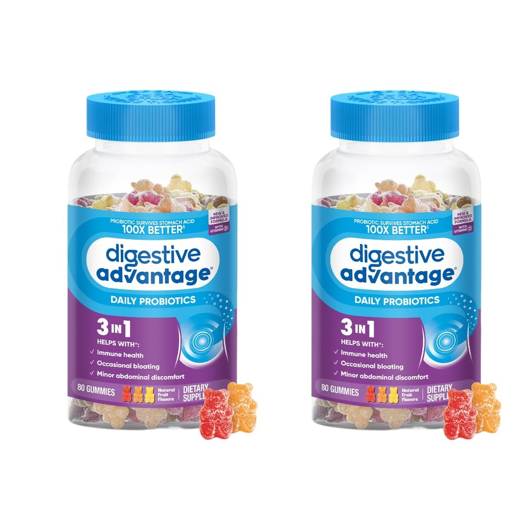 Denní probiotické gumy pro dietní zdraví, Gut Health & Imunitní podpora, Probiotika pro muže a ženy (80ct) - Delicious Natural Fruit Flavor * (Balení po 2)