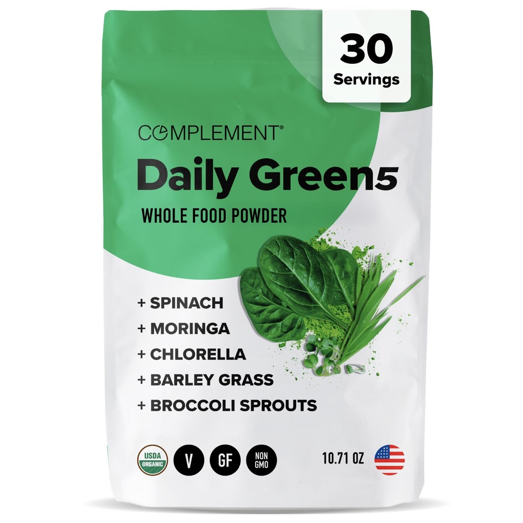 Doplněk Denní zelený prášek, Super zelený prášek Superfood- Wholefoods, Organic Chlorella Powder, Barley Tráva Juice Powder, Brokolice Sprout- imunitní podpora, Brain Health, Metal Detox- 30 Servings