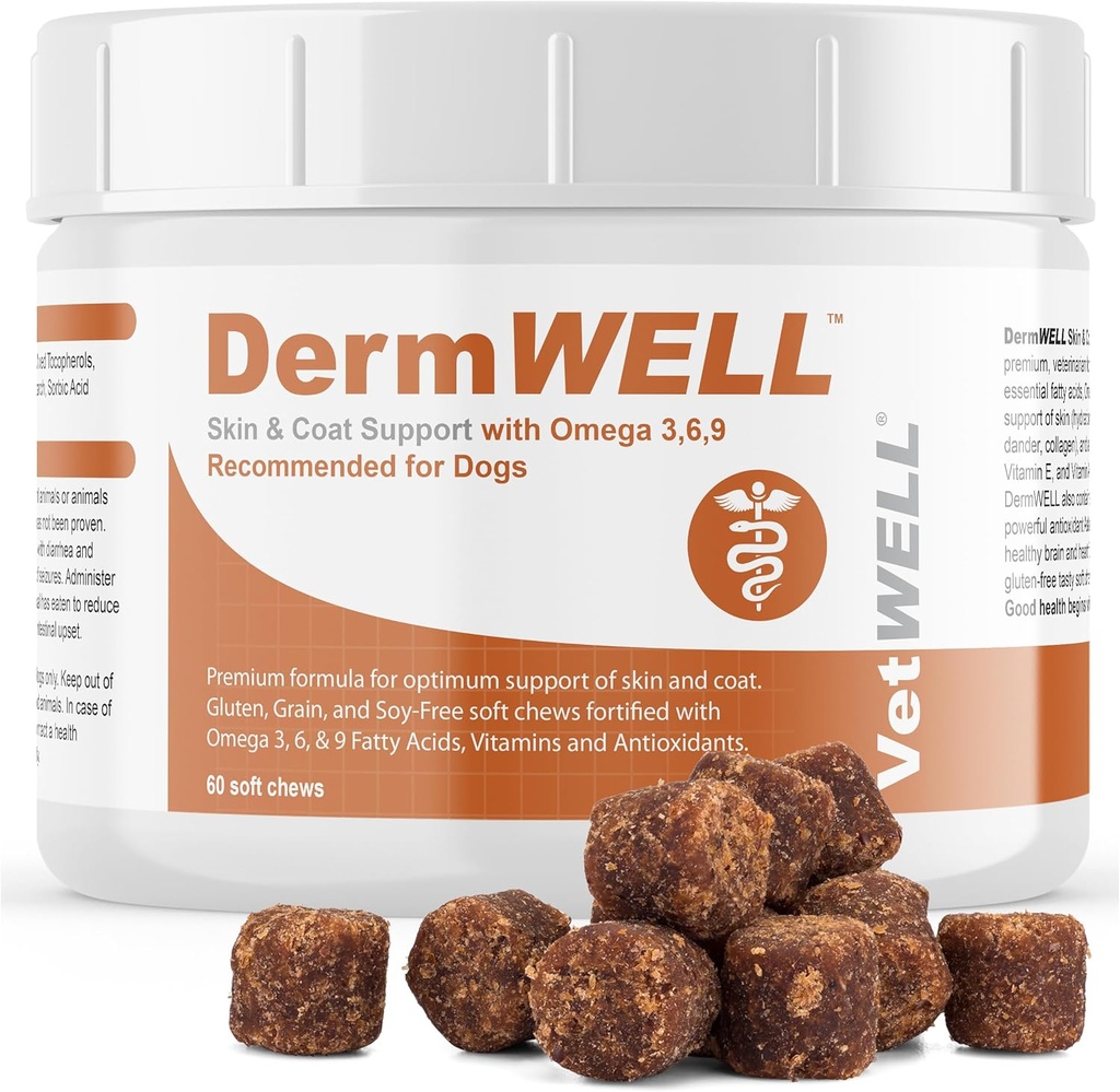 VetWell Omega 3 dodatek pro psy s antarktickým krilovým olejem, astaxanthin, Omega 3 6 9, EPA, DHA pro úžasnou pleť a kabát (60 Počet)