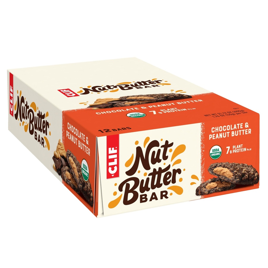 Clif Bar - Nut Butter Bar - Organic Snack Bars - Chocolate Peanut Butter - Organic - Plant Protein - Non-GMO (1.76 Ounce Protein Snack Bars, 12 Počet)