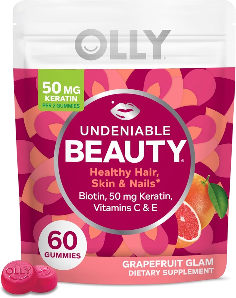 OLLY Nepopíratelné Krása Gummy, Pro vlasy, Kůže, Hřebíky, Biotin, Vitamin C, Keratin, Žvýkací dodatek, Grapefruit, 30 denní dodávky - 60 Počet