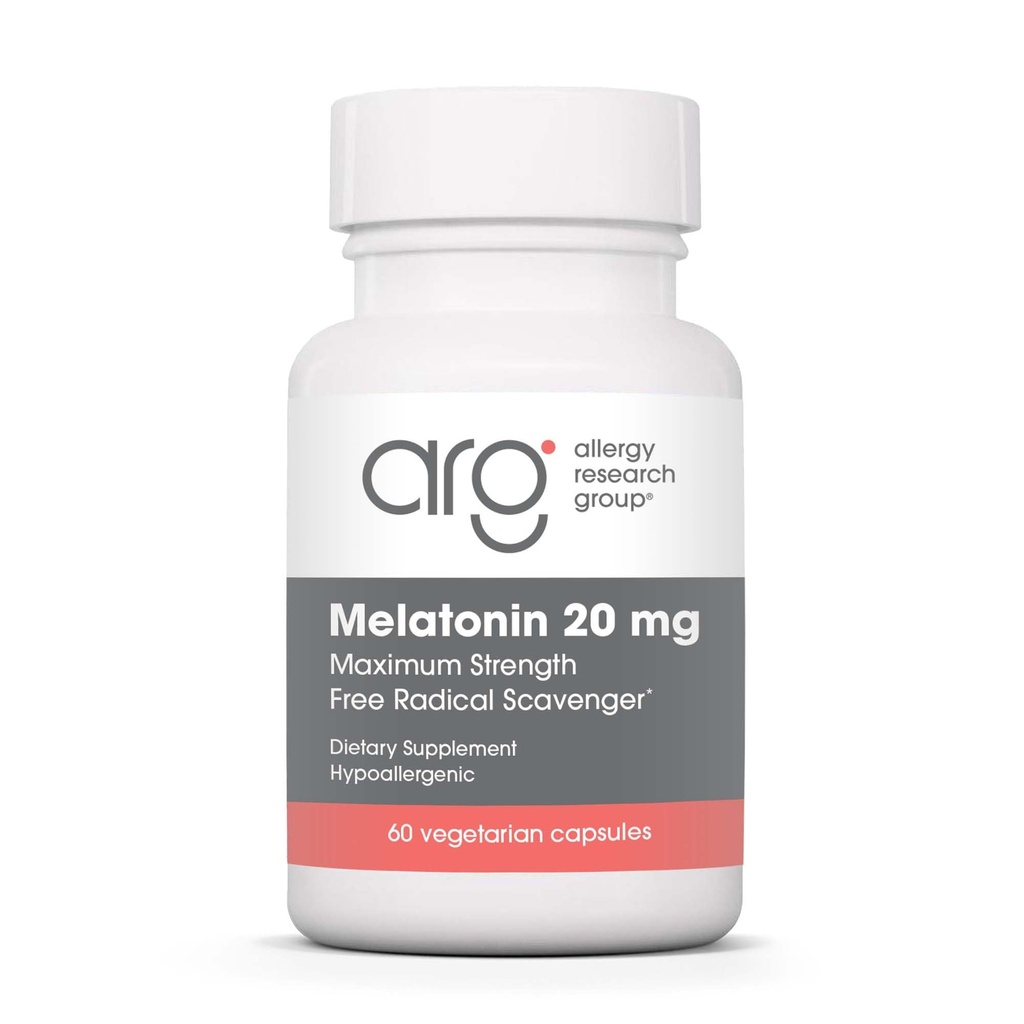 Alergie Výzkumná skupina Melatonin 20mg - čistý melatonin, Extra síla pro dospělé, spánková pomoc, vysoká dávka, Vegetariánské kapsle - 60 Počet