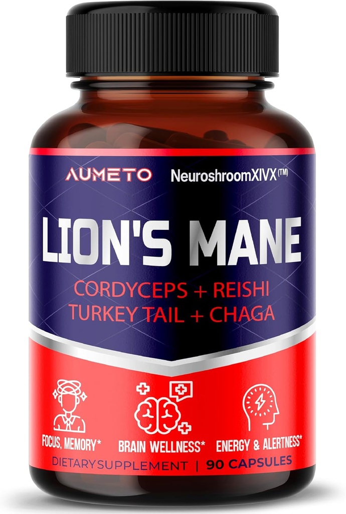 Lions Mane dodatek Kapsle 40% Polysacharidy s Cordyceps, Reishi, Turecko Tail, Chaga Houba Complex - Caffeine-Free 18 v 1 Dodatek mozku pro paměť a soustředění
