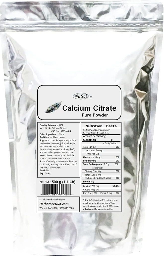 Citrát vápenatý Práškový čistý bio- k dispozici forma vápníku (500 gramů (1,1 lb))