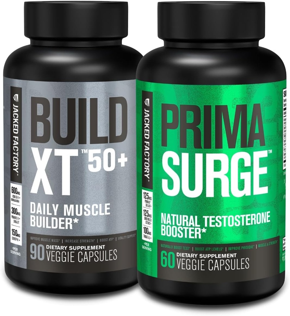 Jacked Factory Build XT 50 + Daily Muscle Builder (90 Kapsle) PRIMASURGE Testosteron Booster pro muže (60 Kapsle) pro vitalitu, růst svalů a energie