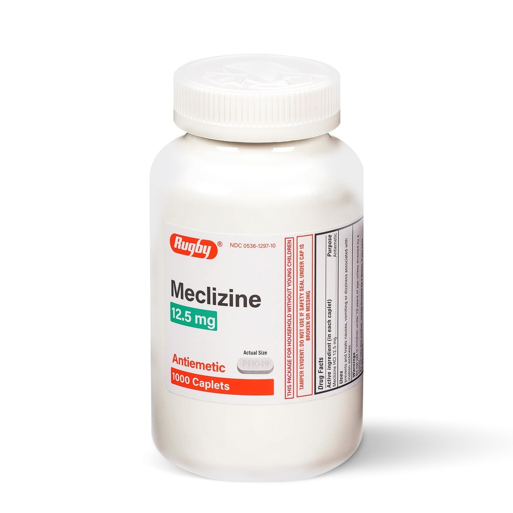 Rugby Meclizin 12, 5 mg Antiemetické Kapsle pro příznaky související s pohybovým stylem - Cestování a Cruise Essentials, 1000 Kapsle