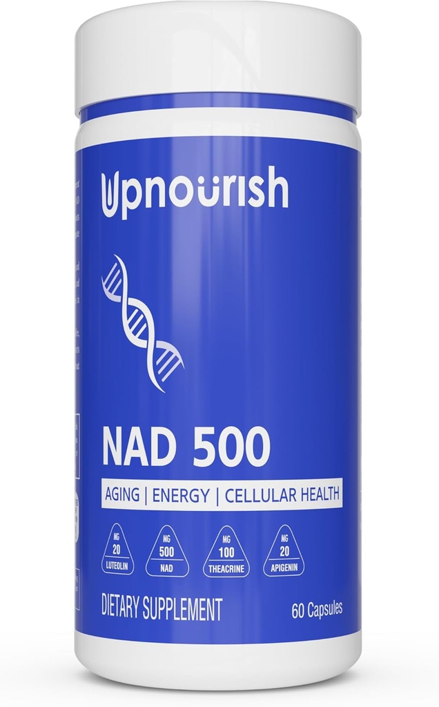 Nikotinamid Adenin Dinucleotid NAD dodatek - 500mg NAD + Doplněk s Resveratrol, Quercetin, Theacrin, Luteolin, Apigenin - Nikotinamid Riboside NR Alternative pro ženy a muže, 60 Kapsle