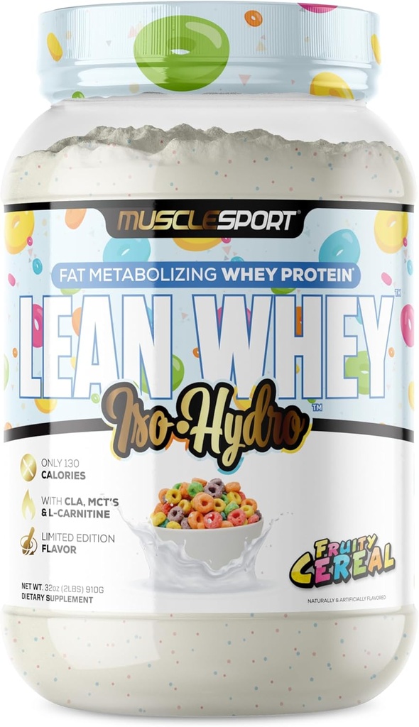 Musclesport Lean Whey Revolution ™ Protein Powder - Syrovátkový proteinový izolát - Nízká kalorie, Nízké sacharidy, Nízké tuky, Neuvěřitelné příchutě - 25g protein per Scoop (2lb, Ovocné cereálie)