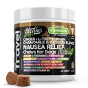 Travel Chews Nausea Relief pro psy 124; Ginger L- Troptofan Heřmánek Passion Flower L- Theanine Peppermint Valerian Root Fennel Licorice Root Marshmallow Root Slippery Elm Melatonin Chew