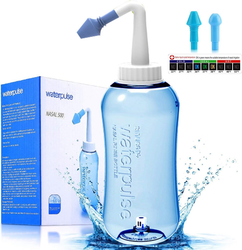Darate Neti Pot Sinus Rinse Lahvička, Čistič nosu Tlak Rinse Nazální zavlažování pro dospělé & Kid BPA zdarma s termometrem samolepky (500ML)