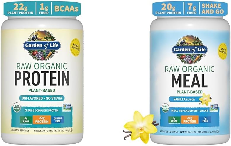 Zahrada života Organic Vegan Neochucený proteinový prášek 22g Kompletní rostlinný surový protein & Vegan Protein Powder - Syrové organické stravovací třesenky - Vanilla - Pea Protein