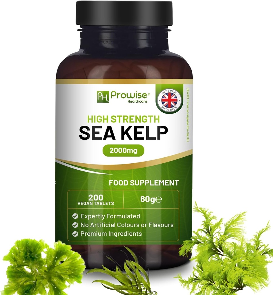 Sea Kelp 2000mg 200 Vegan tablety 124; Přírodní zdroj jódu 124; Premium ingredience 124; Proroudly Made in the UK by Prowise