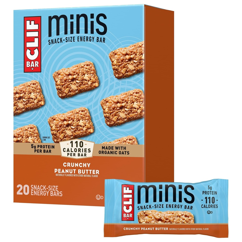 CLIF BAR Minis - křupavé arašídové máslo - Made with Organic Oats - 5g Protein - Non- GMO - Plant based - Snack- Size Energy Bars - 0.99 oz. (20 Pack)