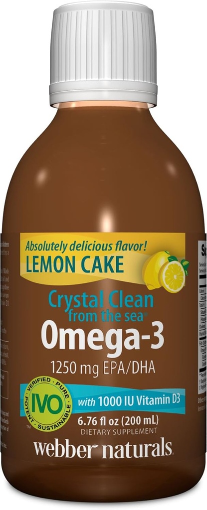 Webber Naturals Crystal Clean from The Sea Omega33 with Vitamin D3, Lemon Cake, 6.67 Fluid Ounce