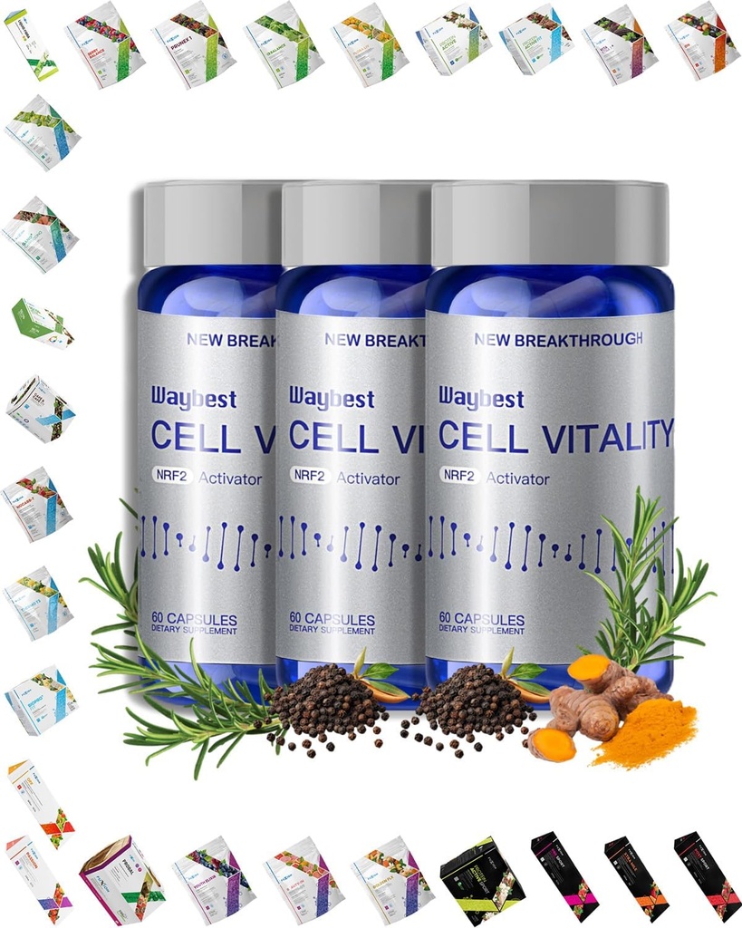 Oxidativní stres Relief Formule podle Waybest Cell Vitality NRF2 Activátor (180 Vegan Kapsle), Nutritional Antioxidant Anti- Aging Zdravotní doplňky, Směs 5 přírodních bylin Phytonutrients Ingredients