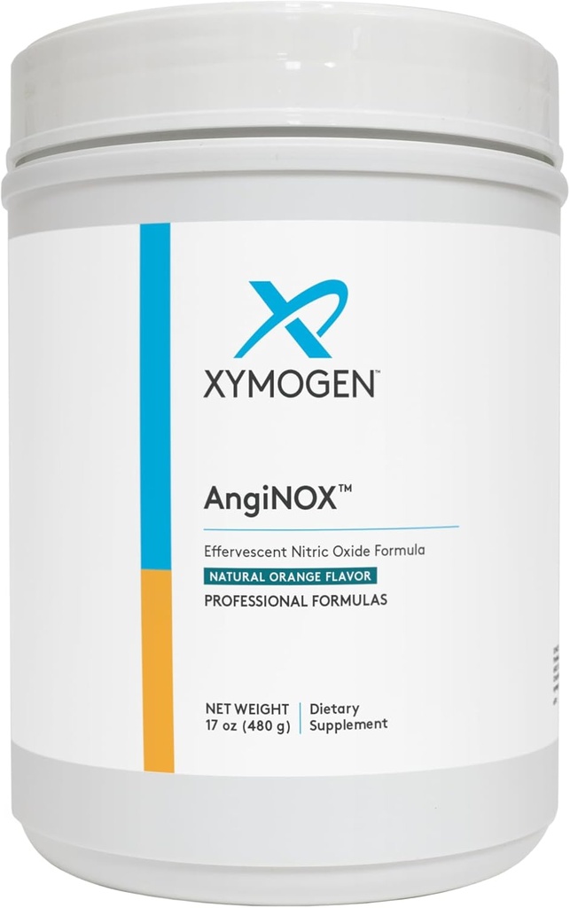 XYMOGEN AngiNOX - Nitrický oxid Support Powder with L- Arginin, L- Citrulin + Quercetin - Podporuje atletickou výkonnost, pomáhá optimalizovat tok krve + kyslík - Orange Flavor Drink (17 oz)