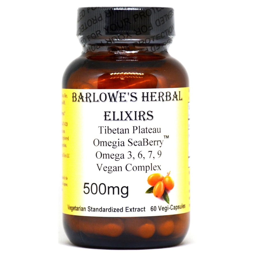 Barlowe 's Bylinné Elixirs Omegia Seaberry ™ IR 124; Sea Buckthorn IR 124; Complete Omega 3, 6, 7, 9 Fatty Acids IR 124; 500mg per Capsule 124; 60 Veggie Kapsle 124; Glass Bottle IR 124; Stearate Free