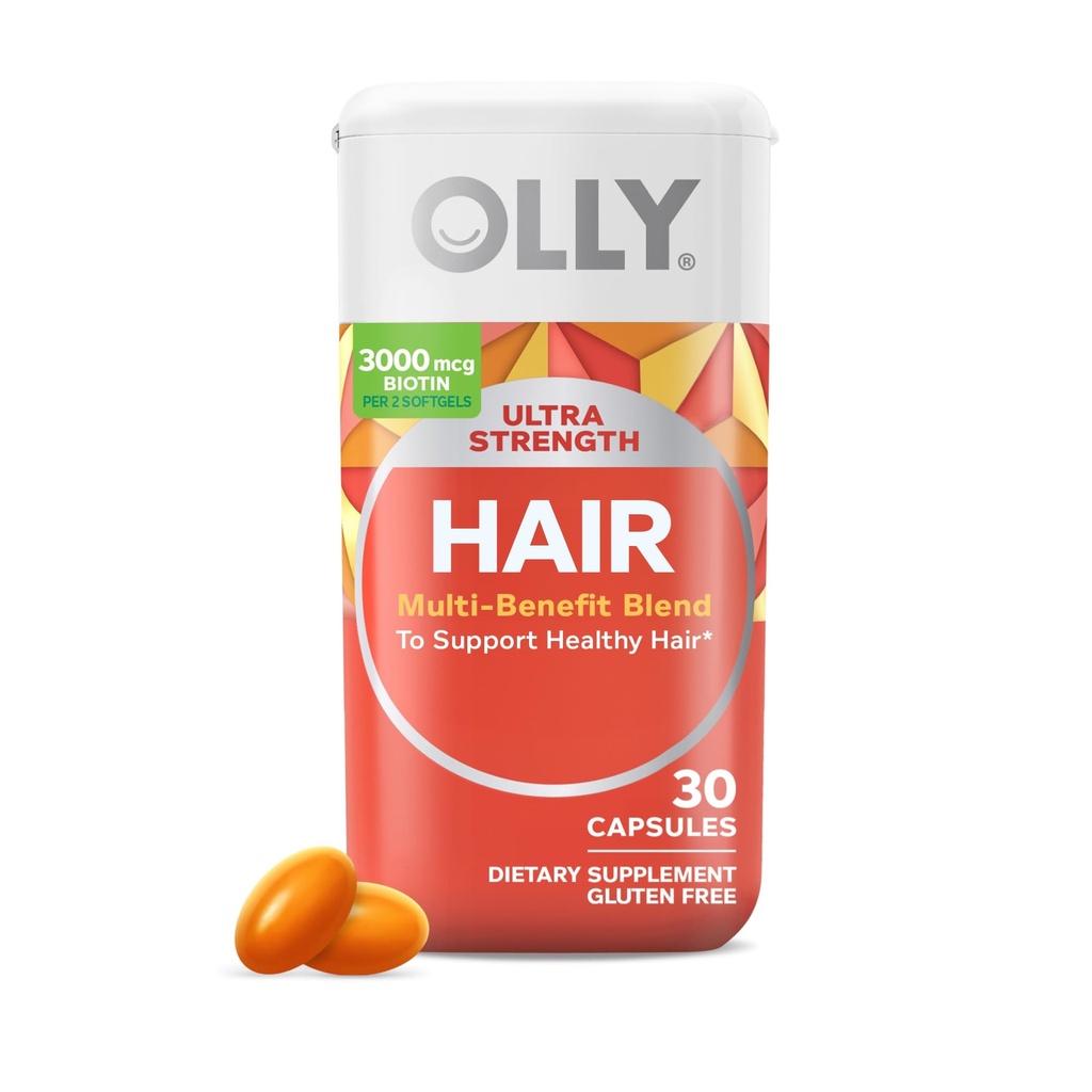 OLLY Ultra Strengels vlasy, Podporuje zdraví vlasů, Biotin, Keratin, Vitamin D, B12, Doplněk k vlasům, 30 denní zásoba - 30 Počet (balení May Vars)