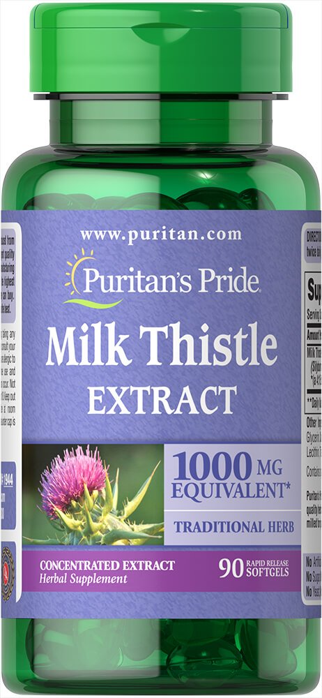 Puritan 's Pride Milk Thistle 1000mg, 4: 1 Extract (Silymarin), 90 Count