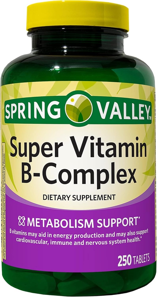 Augu Spring Valley Super Vitamin B- komplex, Podpora metabolismu, Tablety Dietní dodatek, 250 Počet