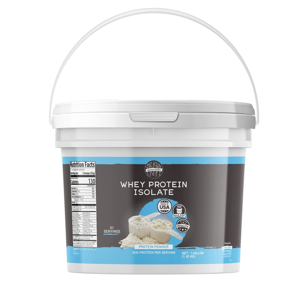 BIRCH & MEADOW 1 Gallon syrovátkového proteinu izolovaný prášek, dodatek k cvičení, bez příchutí