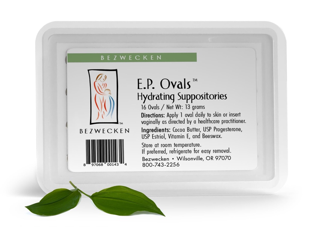 Bezwecken E.P. Ovals - 16 Oválných podkladů - Profesionálně přizpůsobené k uvolnění vaginální suchost u menopauzálních žen - Unikátní směs progesteronu a estriolu - Přírodní vaginální mazání
