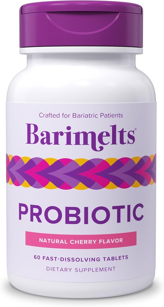 Barimelts Probiotic, 5 miliard CFU - 60 Fast- Diseling Tablety (2- Month Supply) - Sugar- Free Probiotika pro ženy, Podpora Gut zdraví po bariatrické chirurgii, přírodní třešňový flavor