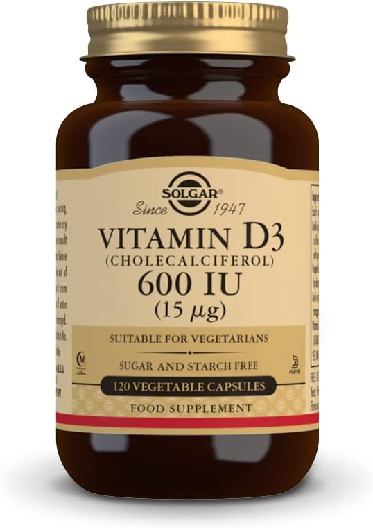 Solgar Vitamin D3 (Cholekalciferol) 15 mcg (600 IU), 120 Rostlinné kapsle - Pomáhá udržovat zdravé kosti a zuby - Imunitní podpora - Non- GMO, Lepek zdarma, mlékárenské zdarma, Kosher, Halal - 120 Služení