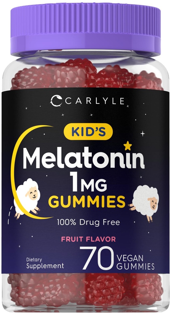 Carlyle Kids Melatonin Gummies PHAR124; 1 mg 70 Count PHAR124; Fruit Flavor Gummy PHAR124; Vegan, Non- GMO, gluten zdarma