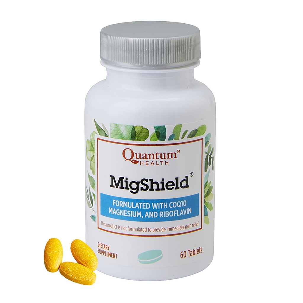 Kvantové zdraví MigShield doplněk hořčíku s Riboflavin & CoQ10 pomáhá podporovat správnou funkci mozku srdce & svalů Daily Nutritional Essentials pro ženy & Muži - 60 Tablety