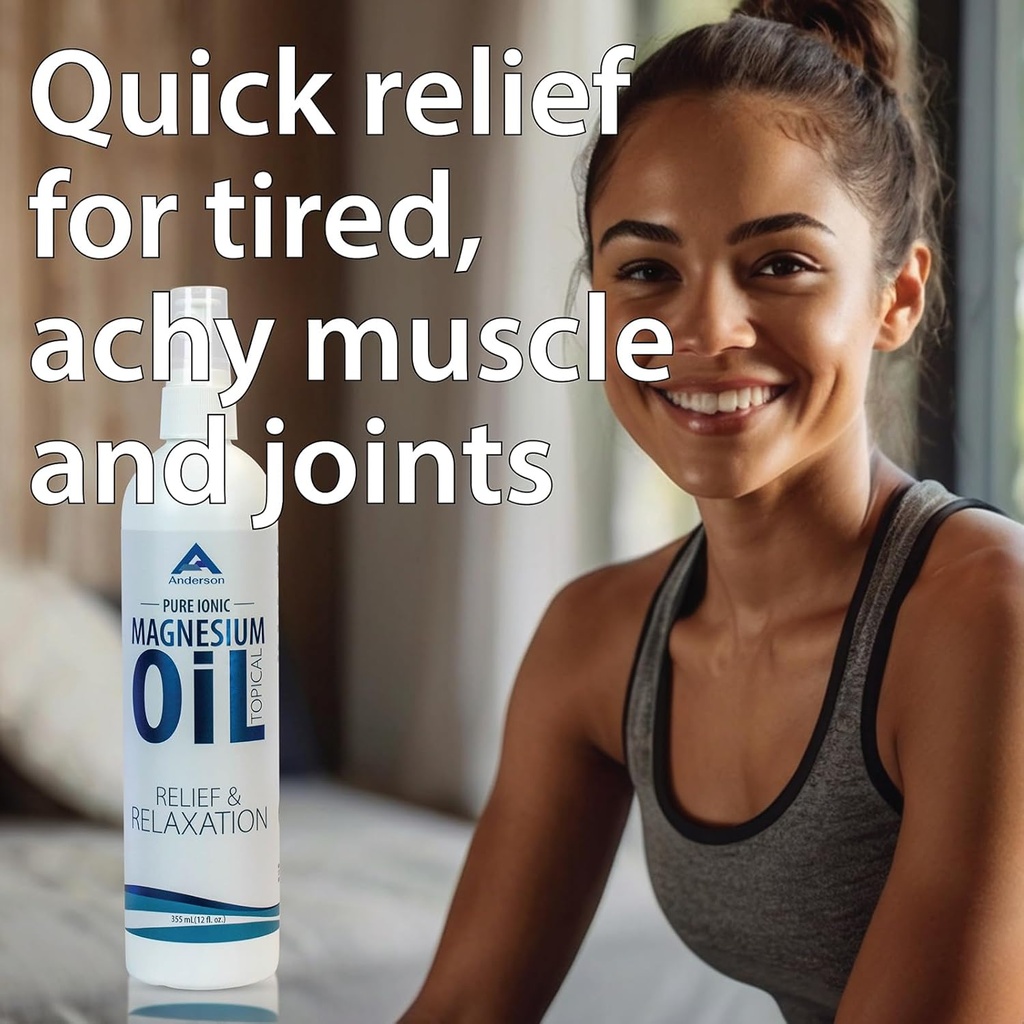 Anderson Magnesium Oil Spray for Relief and Relaxation CLAS124; 12oz Lahvička CLAS124; Topical Ionic Magnesium CLAS124; Promotes Relaxation, Relief from Muscle Cramps CLAS124; Made in The USA