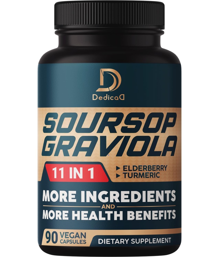 Soursop Graviola Kapsle - 3 měsíce Dodávka - 9450mg per Serving - 11 Byliny Elderberry, Kurkumin, Zázvor kořenová, Mléko Thistle - Mood, Mysl, Tělo a imunitní podpora - 90 Veganské Kapsle
