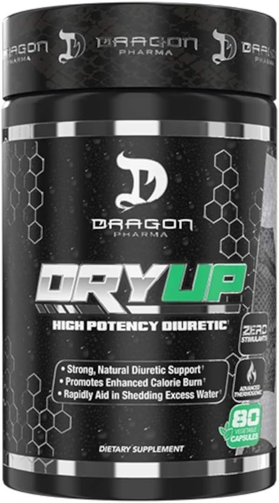 DRAGON PHARMA DryUP, High Potency Diuretic & Termogenic Matrix, Flexibilní použití, Stim- Free dodatek, Perfektní pro přípravu na soutěž nebo Photoshoot (80 Kapsle)