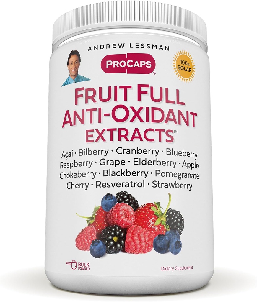 ANDREW LESSMAN Fruit Full Anti- Oxidant Extracts Powder 600 Servings - 14 Natural Fruit and Berry Extracts. Borůvky, brusinky, hroznové semeno, granátová jablka, resveratrol a další.