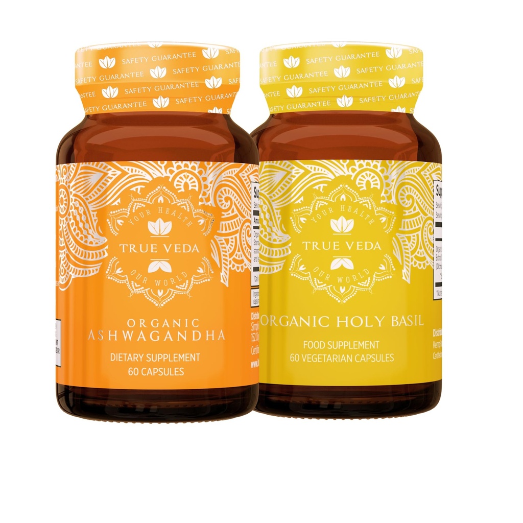 True Veda Mood Bundle USDA Organic CLANE124; Multi-Award-Winning CLANE124; Organic Ashwagandha KSM-66 ® CLANE124; Organic Holy Basil with Vitamin B6