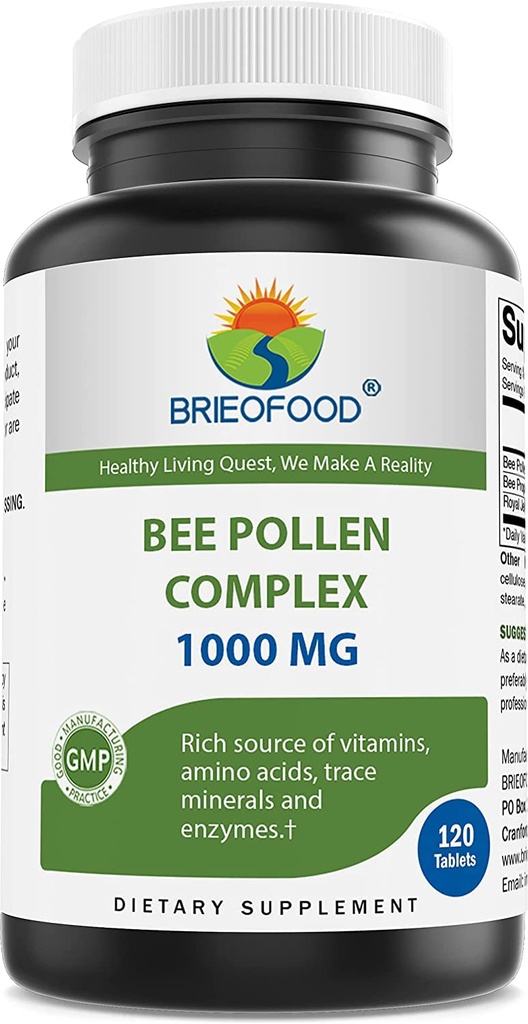 Brieofood Bee Pollen Complex 1000 mg 120 tablet - Vyrobeno s Bee Pollen, Bee Propolis, & Royal Jelly Powder