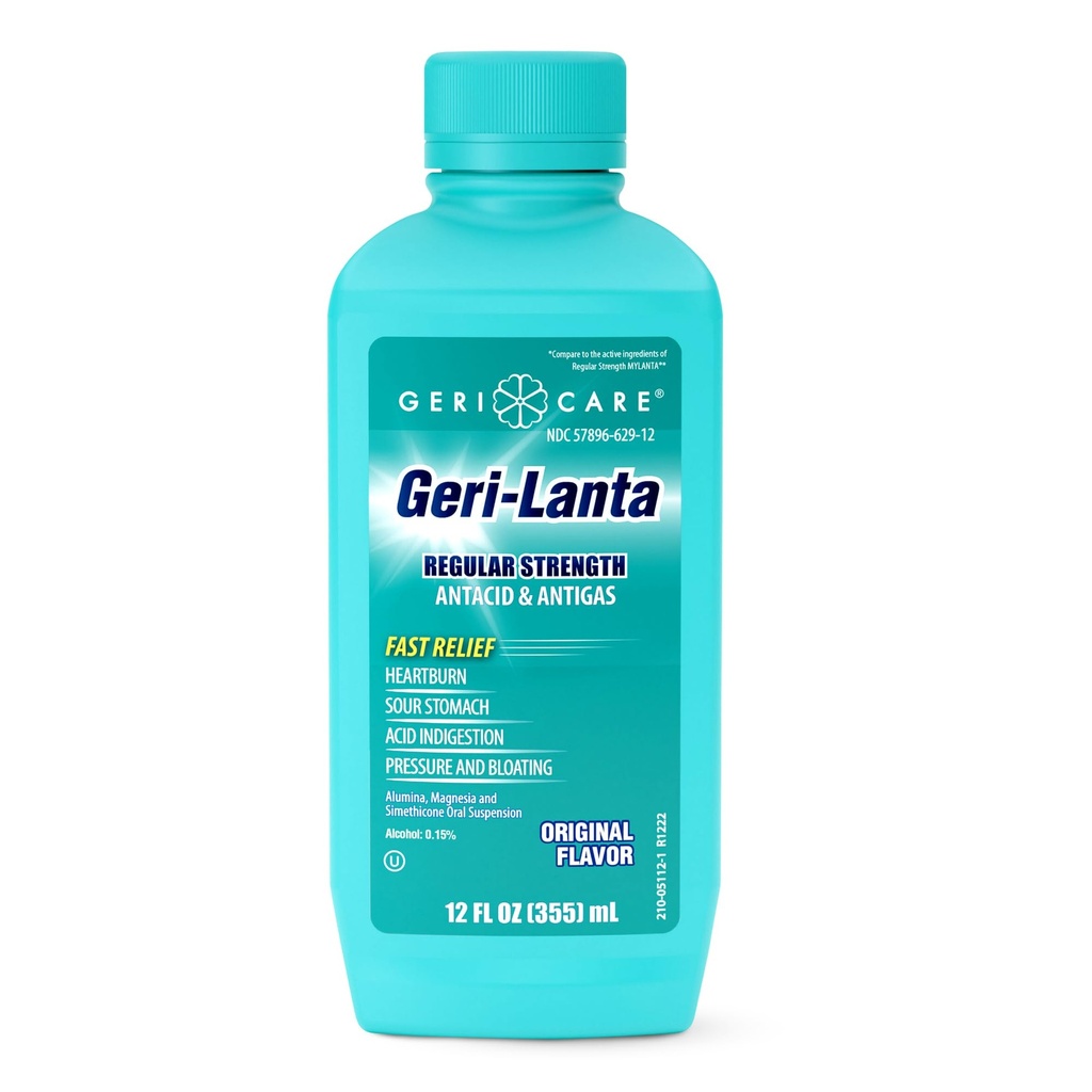 Geri- Lanta Liquid Antacid & Antigas By GeriCare 124; Regular Strength Acid Reducer for Heartburn, Sour Stomach, Acid Ingestion, Pressure & Bloating I124; Oral Gas Ingestion Relief 124; Original Flavor Iren124; 12 fl oz