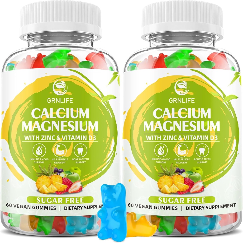 Vápník Magnesium Zinkový dodatek s vitaminem D3, bez cukru vápníkové gumy pro ženy, vysoká potence hořčík gumy pro kosti a svalovina a imunitní zdraví, Smíšené chutě - 120 Počet