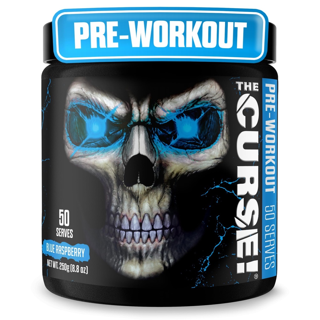 JNX SPORTS Kletba! Předcvičení Prášek pro muže a ženy, Kofein, Beta- Alanin, Creatine, L- Citruline, 50 Servings, Blue Raspberry Flavor - Zvýšení energie, Síla a zaměření