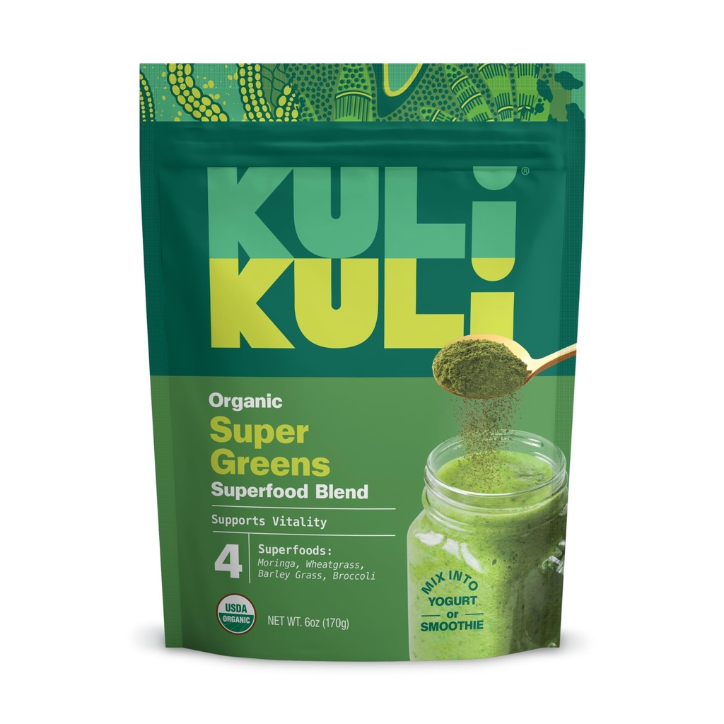 Kuli Kuli Green Power [6 oz] - Super Greens Powder - Nutrient Dense Moringa, Wheatgrass, Brokolice & Barley Grass Blend - 100% rostlinná biomasa Powder Sourced from Remote Farms