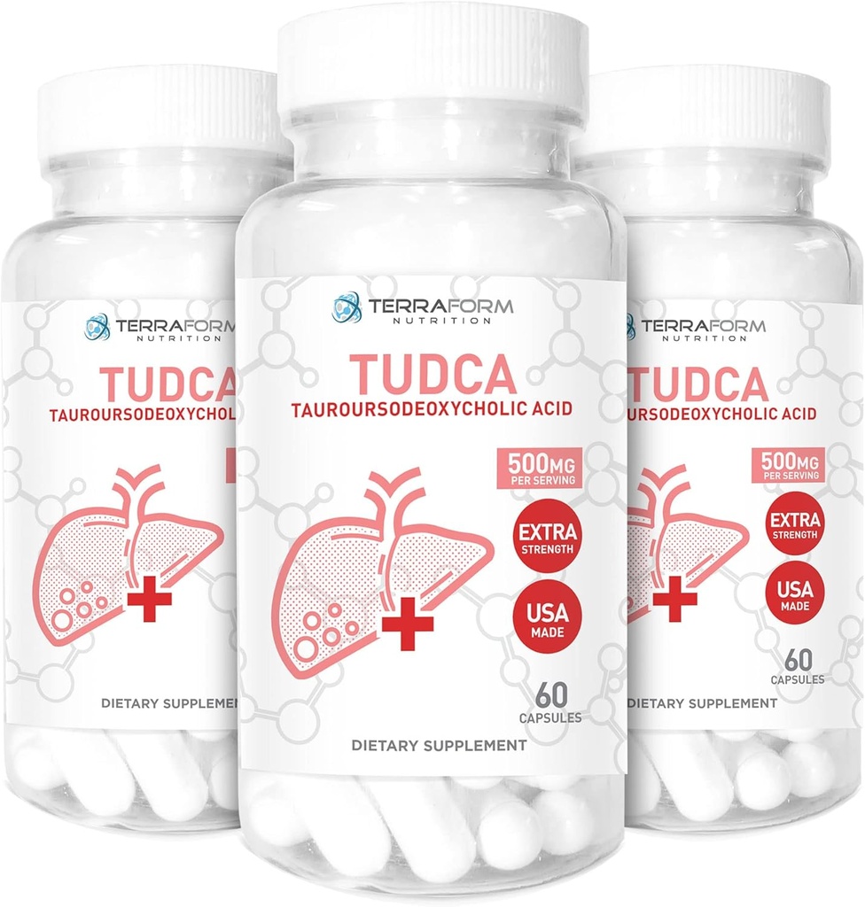 (3 balení) Terraform Pure TUDCA (Tauroursodeoxycholic acid) - 500mg per Serving - Čistá podpora a zdraví jater - 60 Kapsle