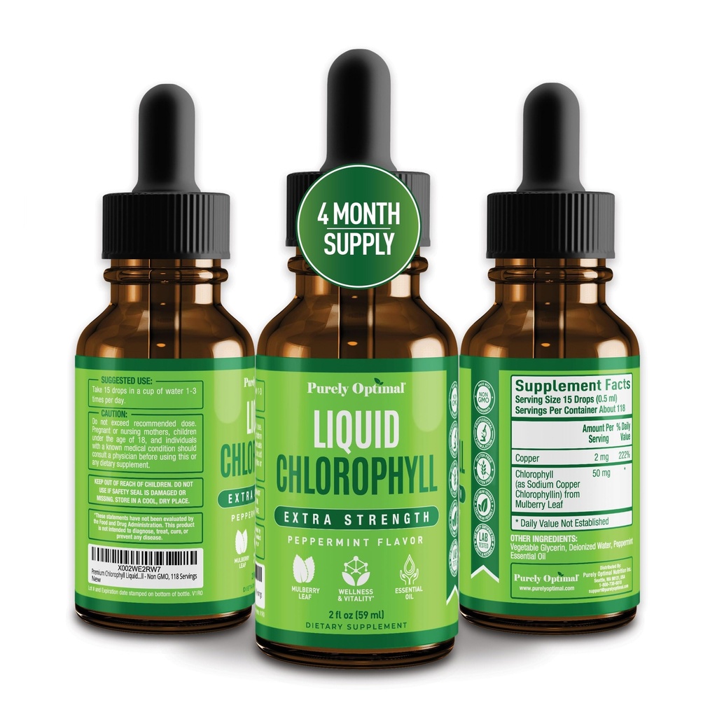 Premium chlorofyl kapalné kapky - 100% přírodní a gluten zdarma tekutý chlorofyl - Non GMO, 118 Doručování