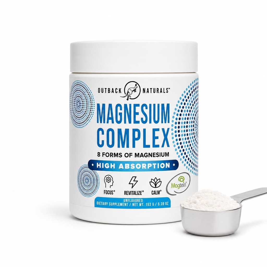 Komplex hořčíku Prášek - 8 typů hořčíku, L- threonátu (Magtein), glycinátu, malátu a více pro zdraví mozku, relaxaci, maximální absorpci - neochucené, 30 Služeb
