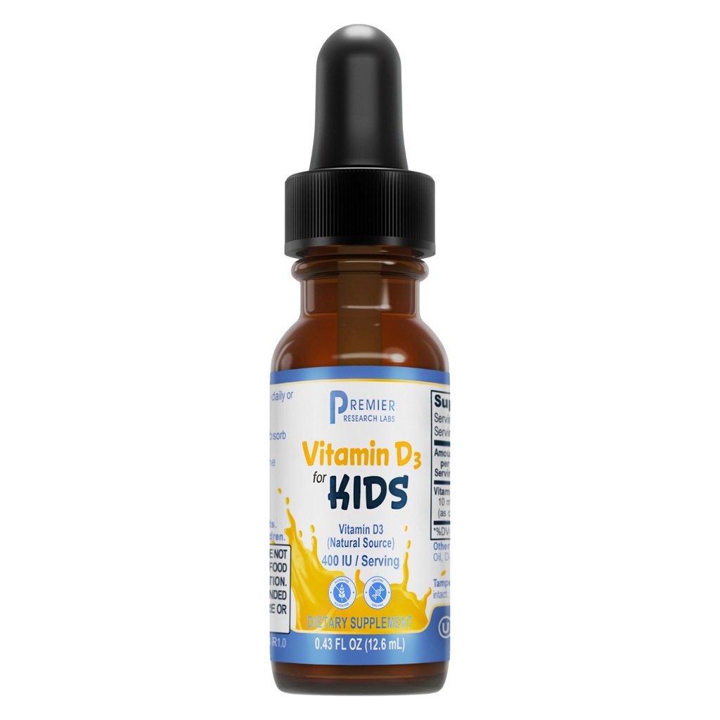 Premier Research Labs Vitamin D3 pro děti - Vitamin D Kapky pro děti, Děti tekutý vitamin D, 400 IU per Serving, Podporuje zdravý vývoj mozku - 0.43 fl oz