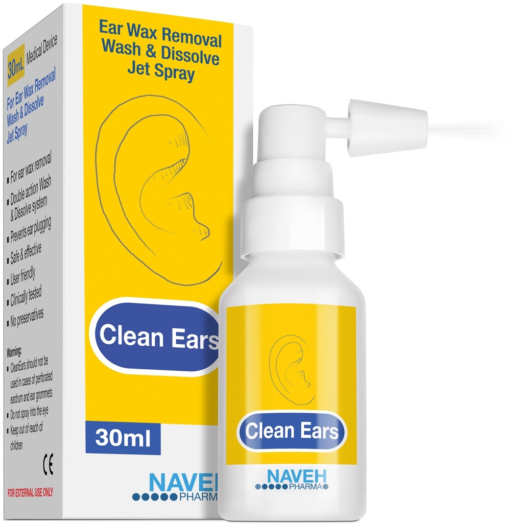 NAVEH PHARMA ® Clean Ears PHARD 124; Fast- acting Uar Wax Remote Spray 124; Breaks Down & Dissolves Earwax in Just 1 Treatment PHARMAX 124; Klinicky bylo prokázáno, že 300% účinnější W / minerální olej PHAR124; Gentle & Safe GARL 124; 1 Fl Oz