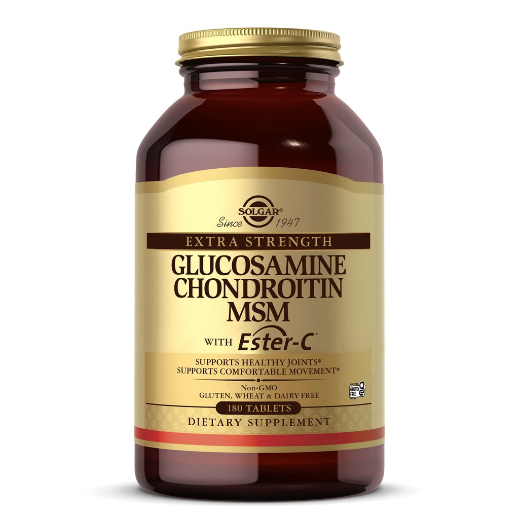 Solgar Extra Strength Glucosamine Chondroitin MSM w / Ester-C, 180 Tablety - Podporuje zdravé klouby, podporuje pohodlný pohyb & kolagen Formation - Non- GMO, Gluten No, Dairy No - 60 Servings